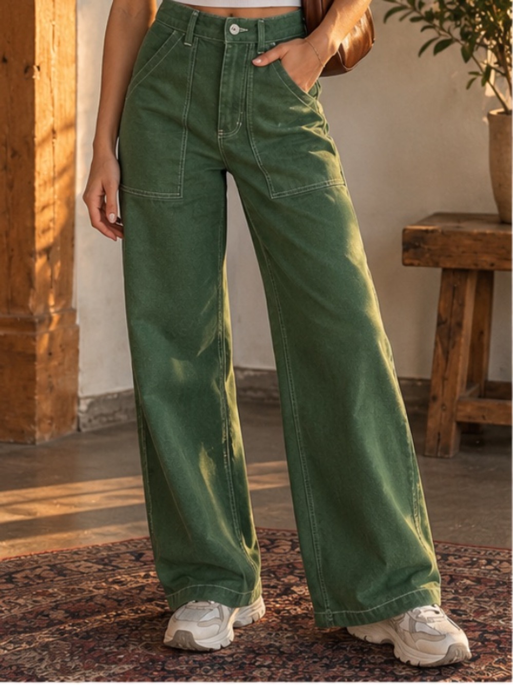 P&Co Service Fatigue Pants Wide Leg Green